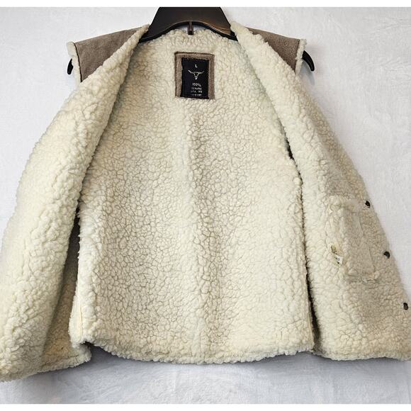 Vtg Suede Leather Vest Sherpa Lined Made Mexico Western Hippie Cowboy 70s 80s L - Picture 11 of 15